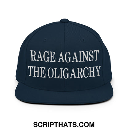 Rage Against The Oligarchy Embroidered Flat Bill Brim Snapback Hat Dark Navy