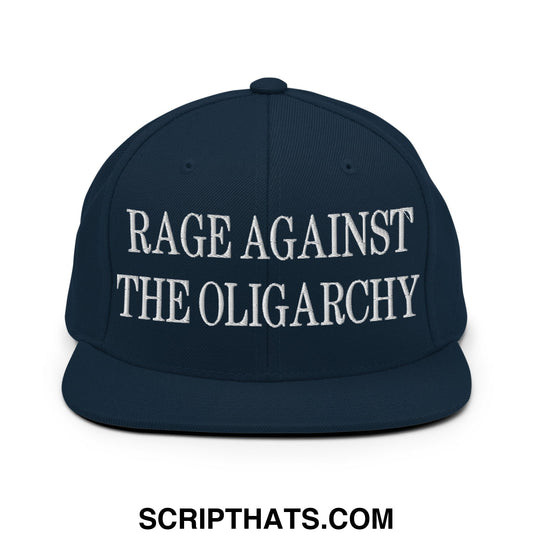 Rage Against The Oligarchy Embroidered Flat Bill Brim Snapback Hat Dark Navy