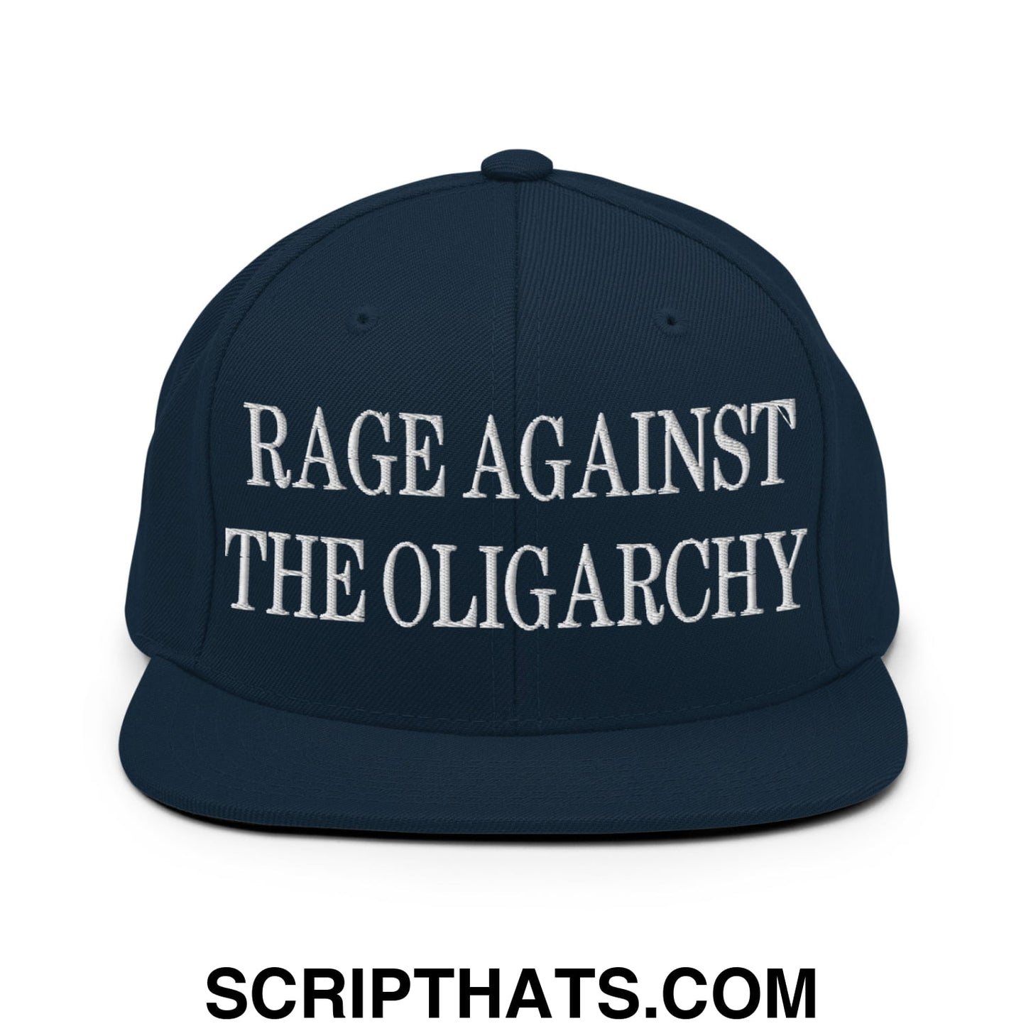 Rage Against The Oligarchy Embroidered Flat Bill Brim Snapback Hat Dark Navy
