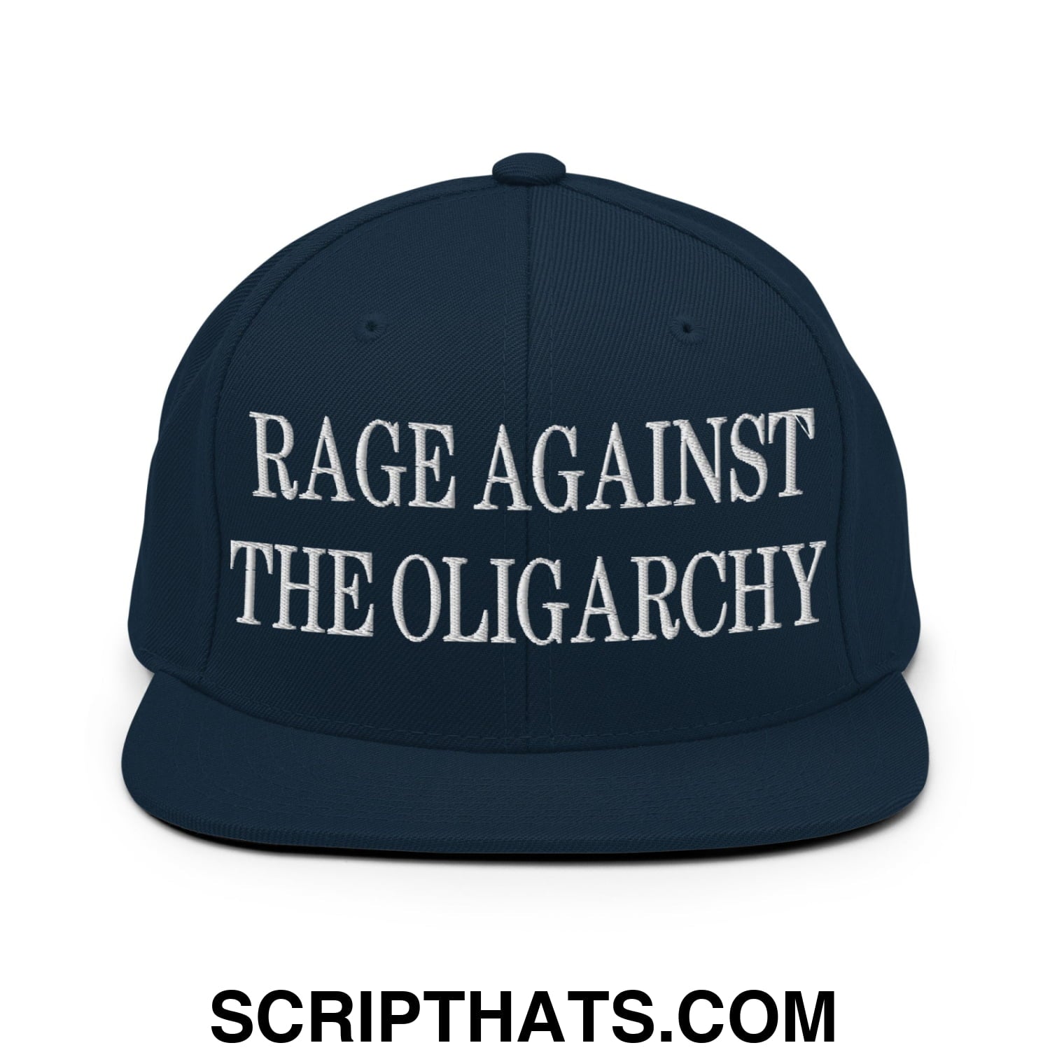 Rage Against The Oligarchy Embroidered Flat Bill Brim Snapback Hat Dark Navy