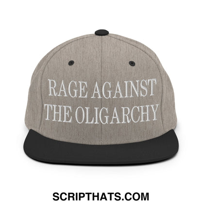 Rage Against The Oligarchy Embroidered Flat Bill Brim Snapback Hat Heather Black