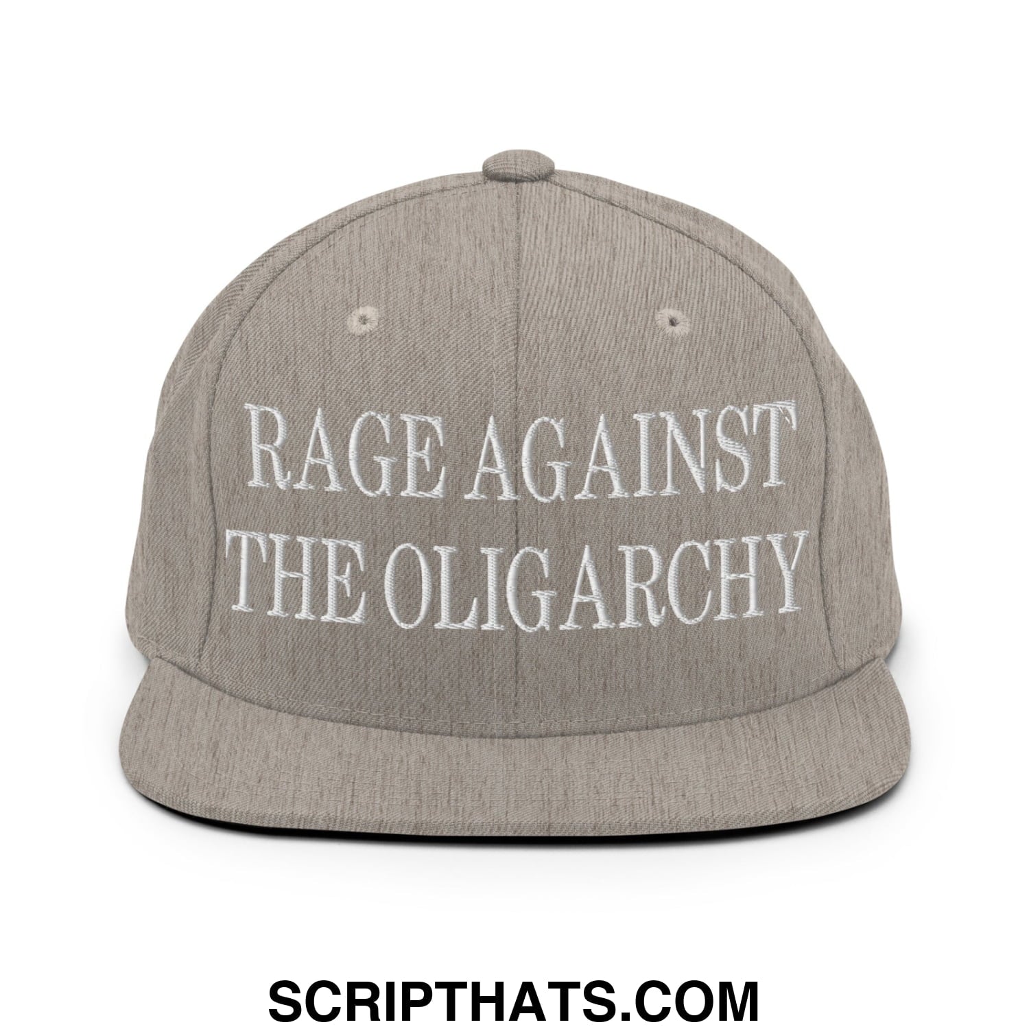 Rage Against The Oligarchy Embroidered Flat Bill Brim Snapback Hat Heather Grey