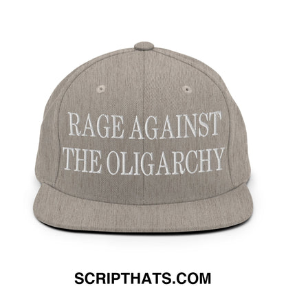 Rage Against The Oligarchy Embroidered Flat Bill Brim Snapback Hat Heather Grey