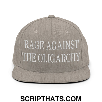 Rage Against The Oligarchy Embroidered Flat Bill Brim Snapback Hat Heather Grey
