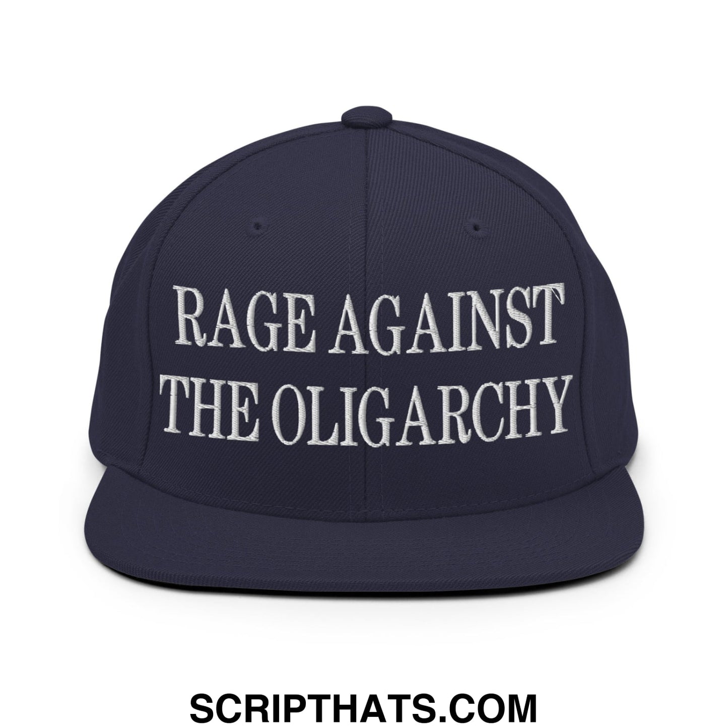 Rage Against The Oligarchy Embroidered Flat Bill Brim Snapback Hat Navy