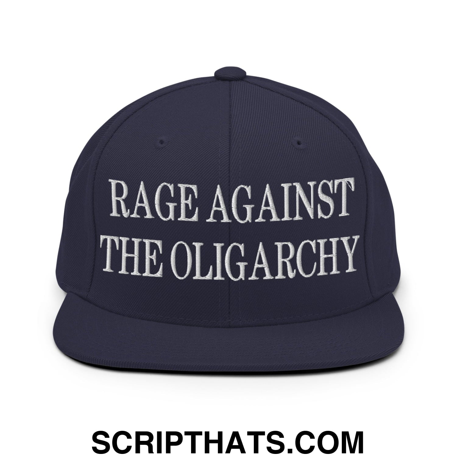 Rage Against The Oligarchy Embroidered Flat Bill Brim Snapback Hat Navy