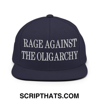 Rage Against The Oligarchy Embroidered Flat Bill Brim Snapback Hat Navy