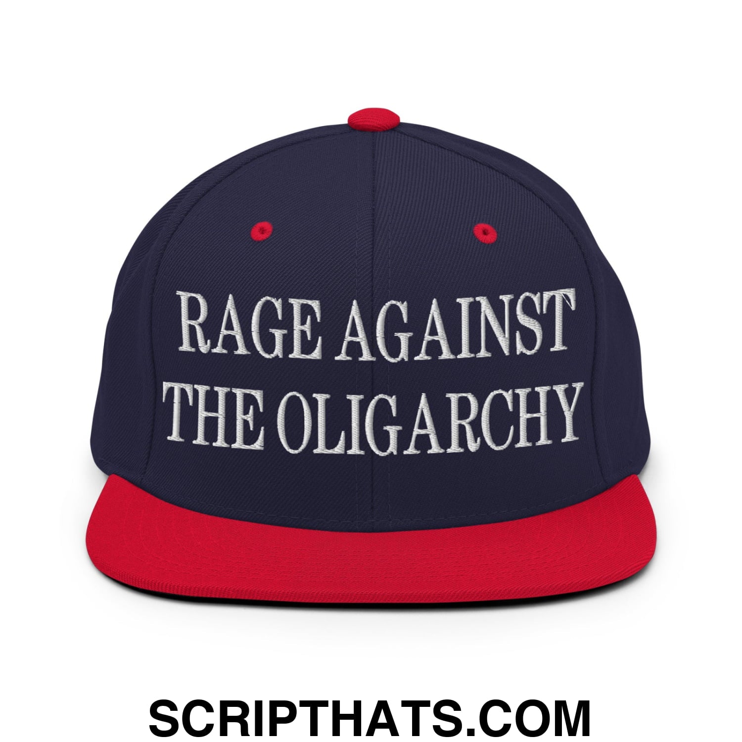 Rage Against The Oligarchy Embroidered Flat Bill Brim Snapback Hat Navy Red