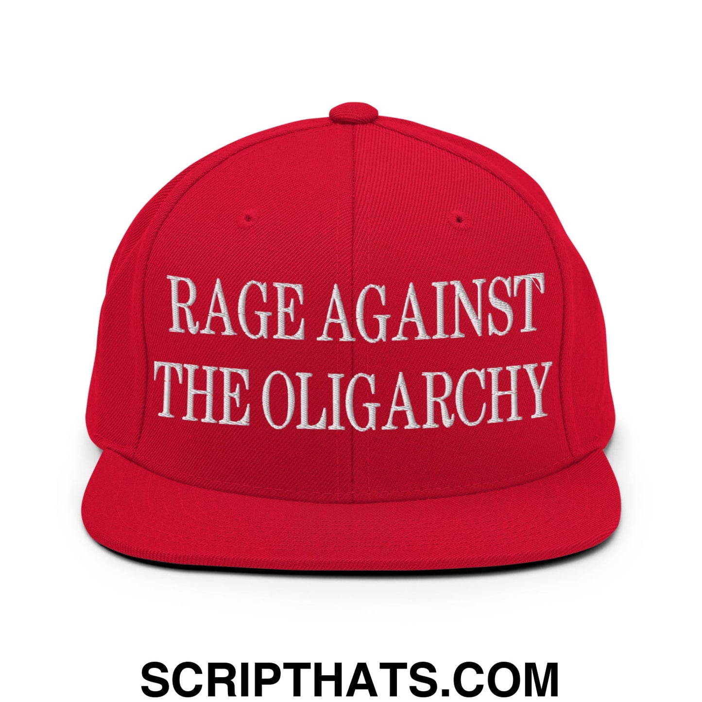 Rage Against The Oligarchy Embroidered Flat Bill Brim Snapback Hat Red
