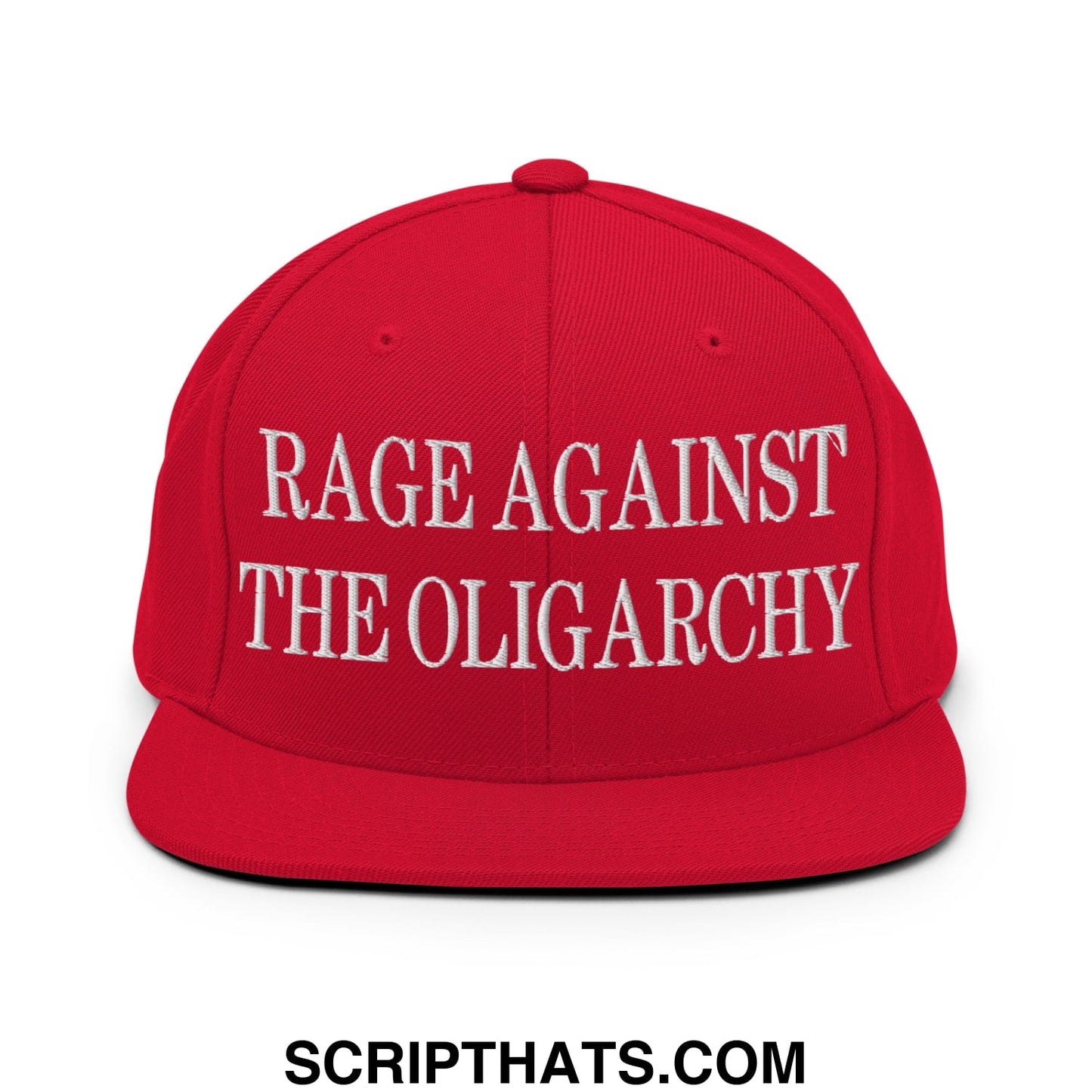 Rage Against The Oligarchy Embroidered Flat Bill Brim Snapback Hat Red
