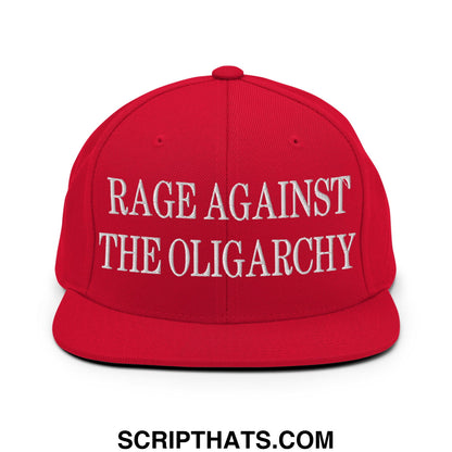 Rage Against The Oligarchy Embroidered Flat Bill Brim Snapback Hat Red