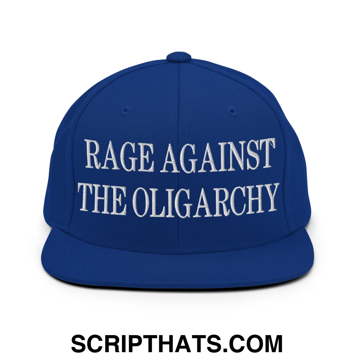 Rage Against The Oligarchy Embroidered Flat Bill Brim Snapback Hat Royal Blue