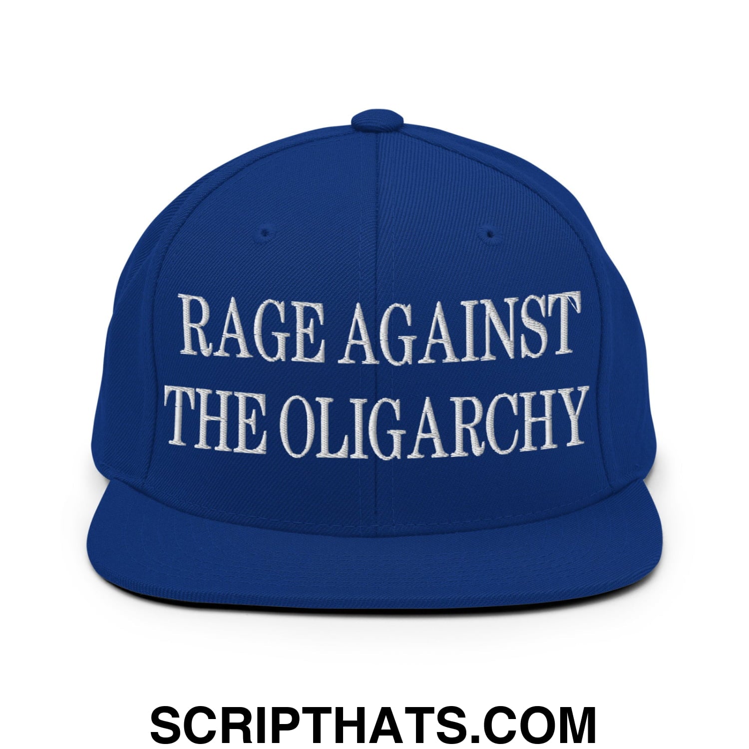 Rage Against The Oligarchy Embroidered Flat Bill Brim Snapback Hat Royal Blue