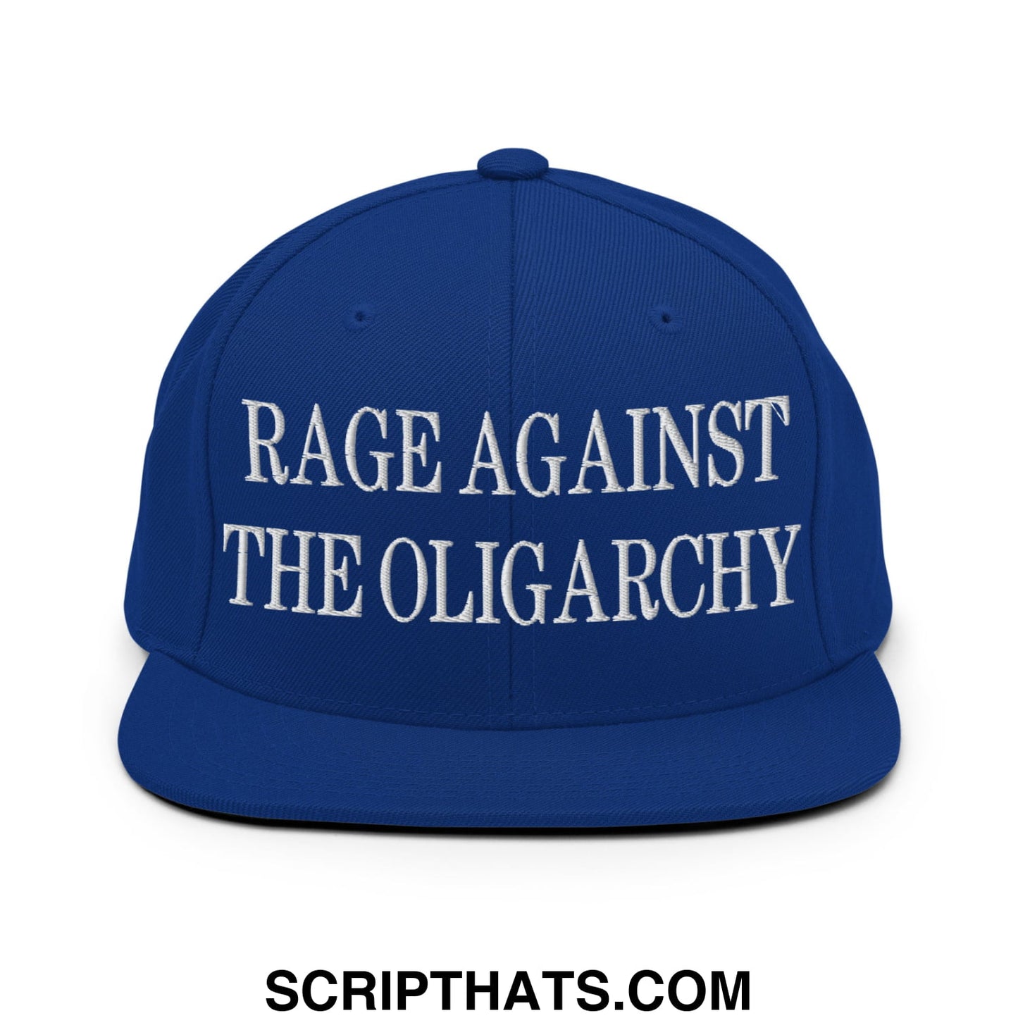 Rage Against The Oligarchy Embroidered Flat Bill Brim Snapback Hat Royal Blue