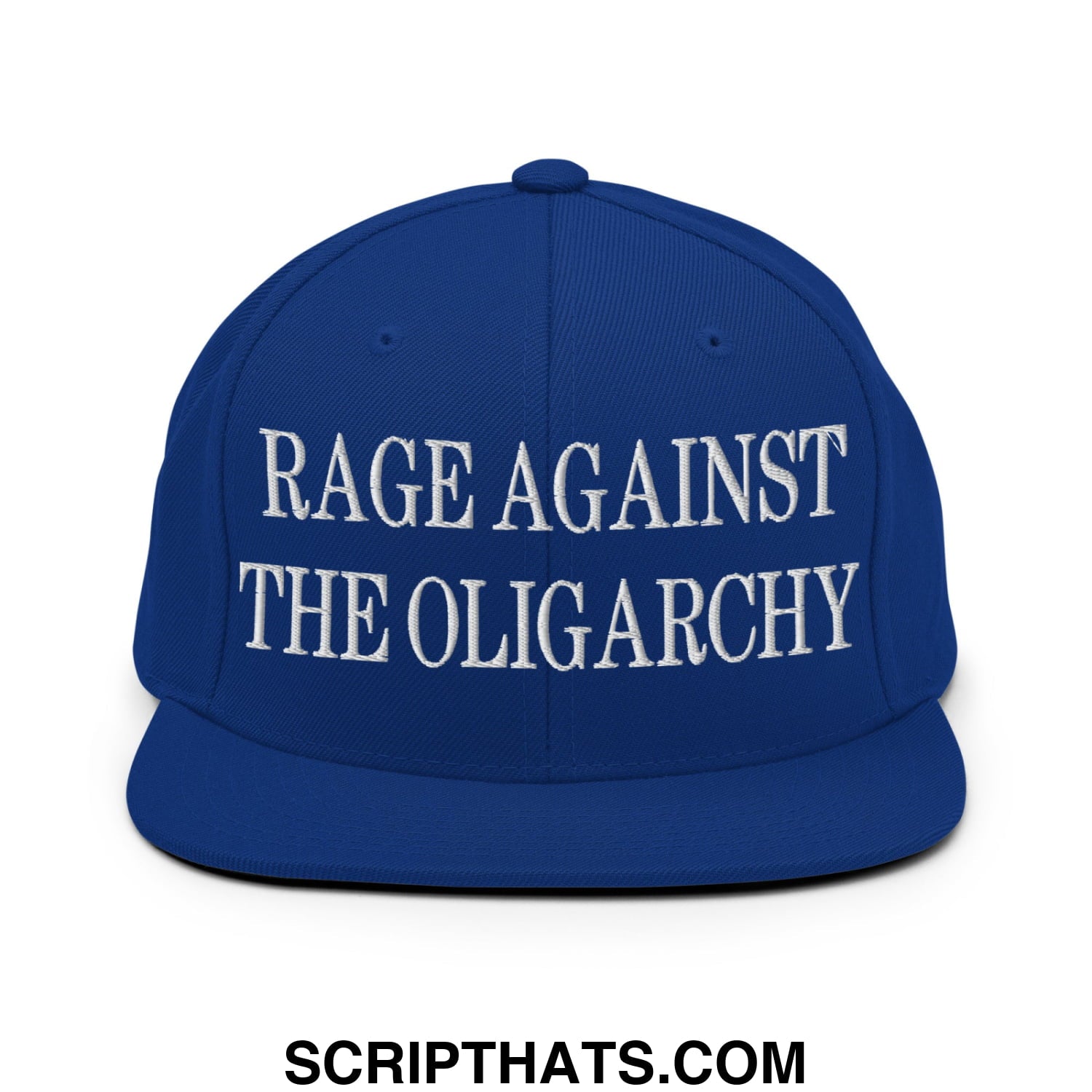 Rage Against The Oligarchy Embroidered Flat Bill Brim Snapback Hat Royal Blue