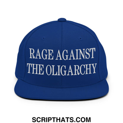 Rage Against The Oligarchy Embroidered Flat Bill Brim Snapback Hat Royal Blue