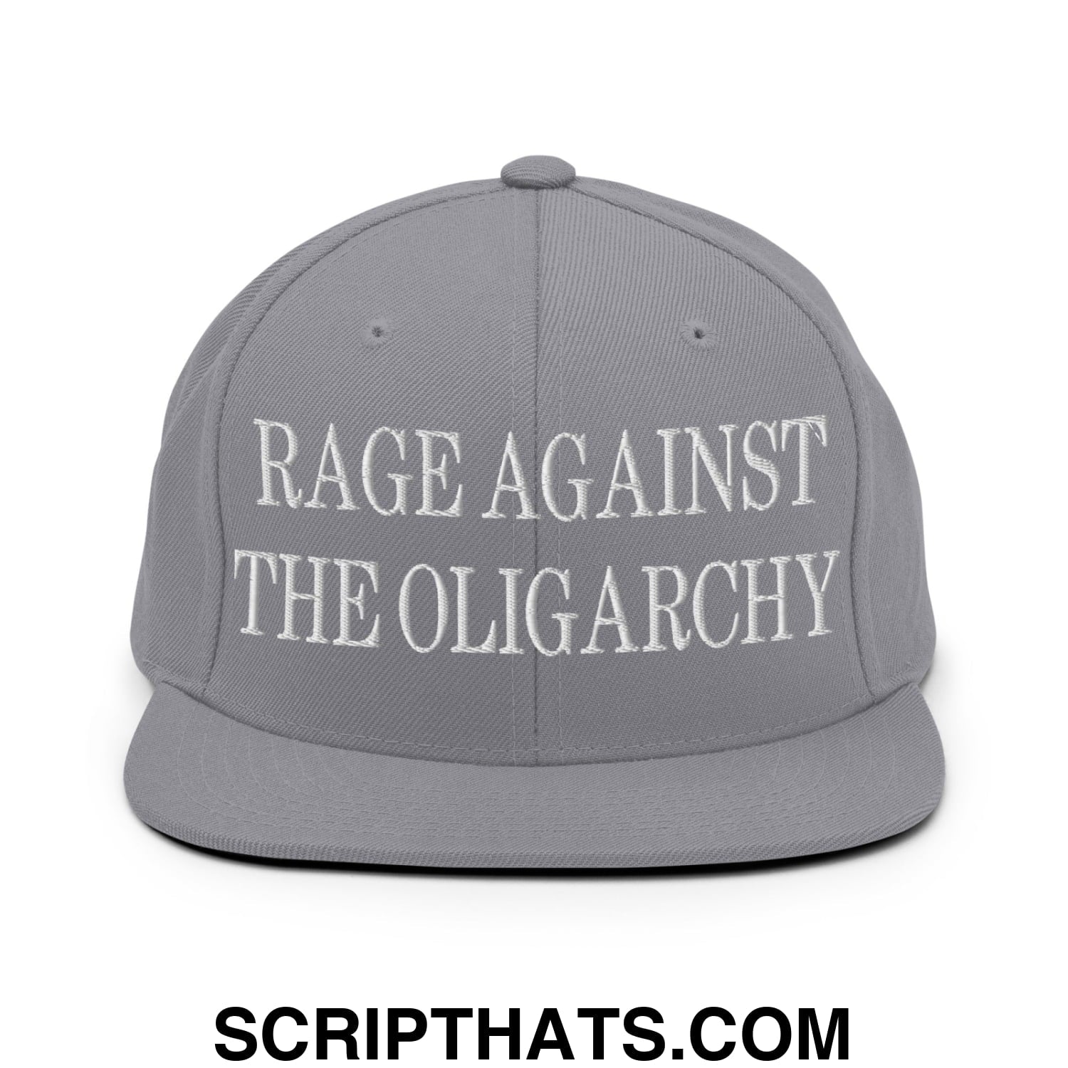 Rage Against The Oligarchy Embroidered Flat Bill Brim Snapback Hat Silver