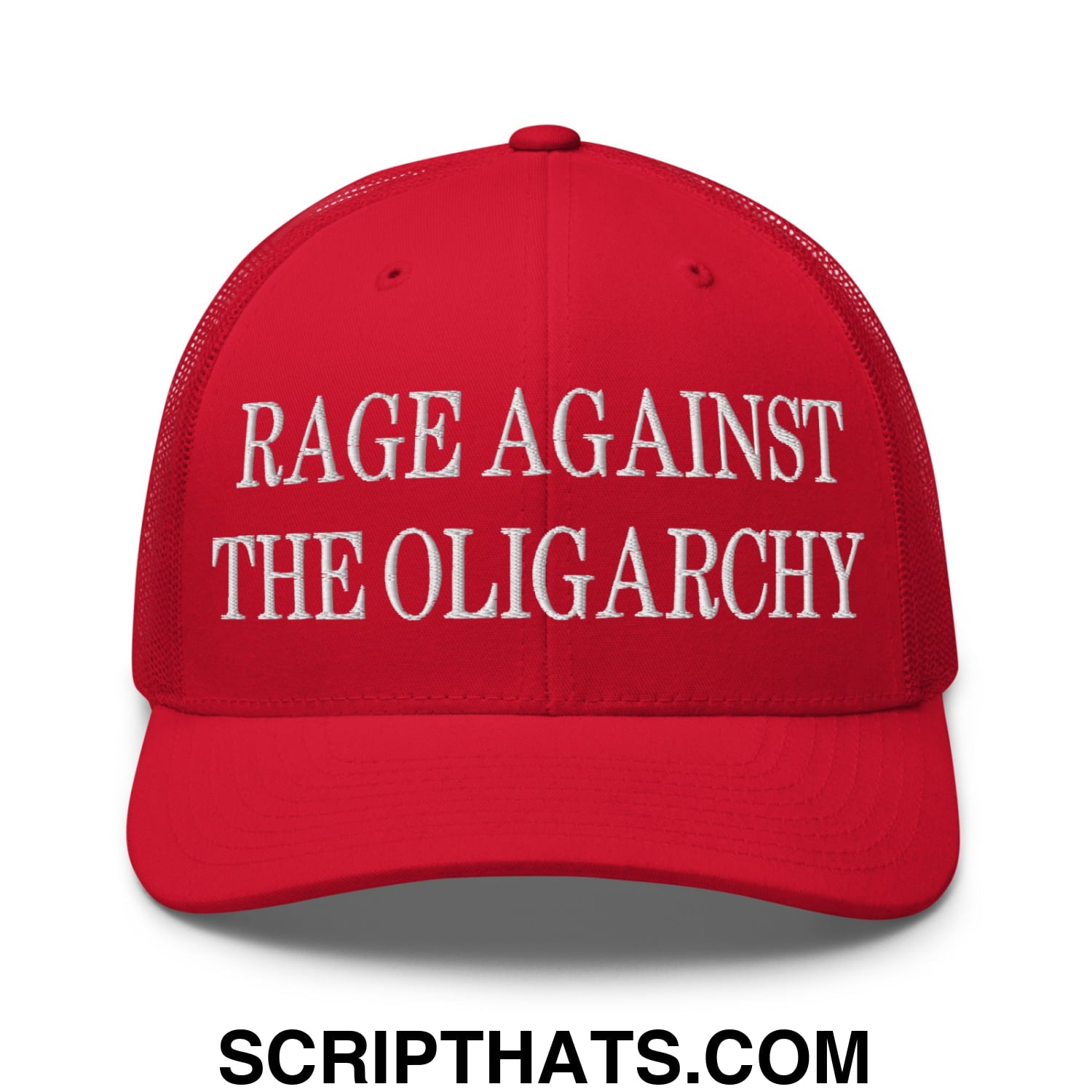 Rage Against The Oligarchy Embroidered Mesh Trucker Hat Red