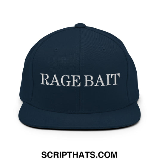 Rage Bait Embroidered Flat Bill Brim Snapback Hat Dark Navy
