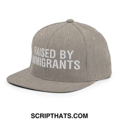 Raised By Immigrants Embroidered Flat Bill Brim Snapback Hat Heather Grey