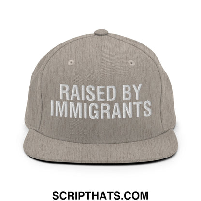 Raised By Immigrants Embroidered Flat Bill Brim Snapback Hat Heather Grey