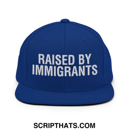 Raised By Immigrants Embroidered Flat Bill Brim Snapback Hat Royal Blue