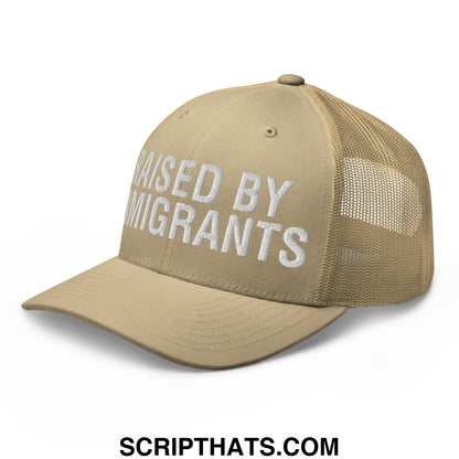 Raised By Immigrants Embroidered Mesh Trucker Hat Khaki