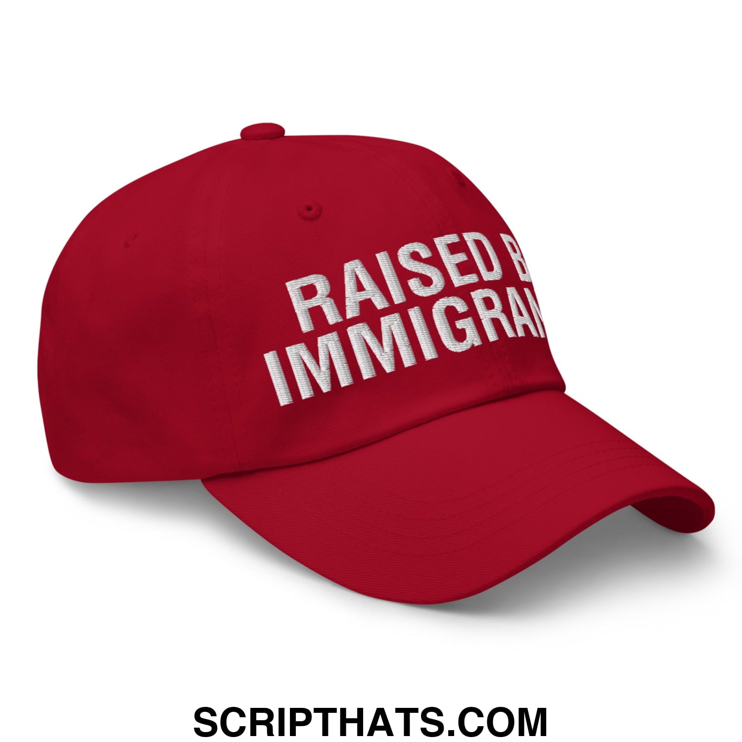 Raised By Immigrants Embroidered Unstructured Dad Hat Cranberry