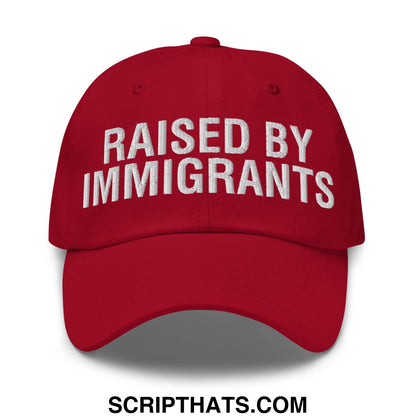Raised By Immigrants Embroidered Unstructured Dad Hat Cranberry