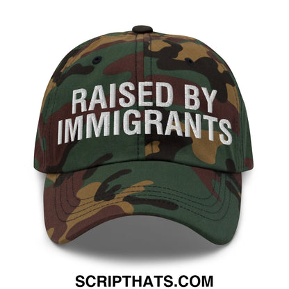 Raised By Immigrants Embroidered Unstructured Dad Hat Green Camo