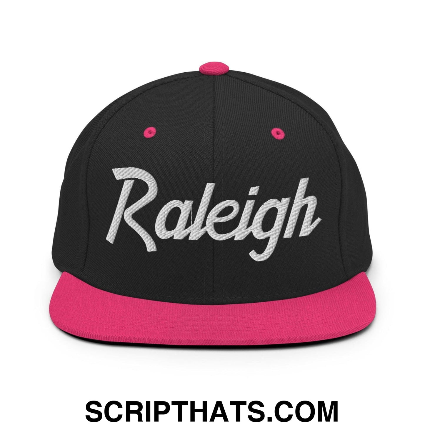 Raleigh Script Snapback Hat Black Neon Pink