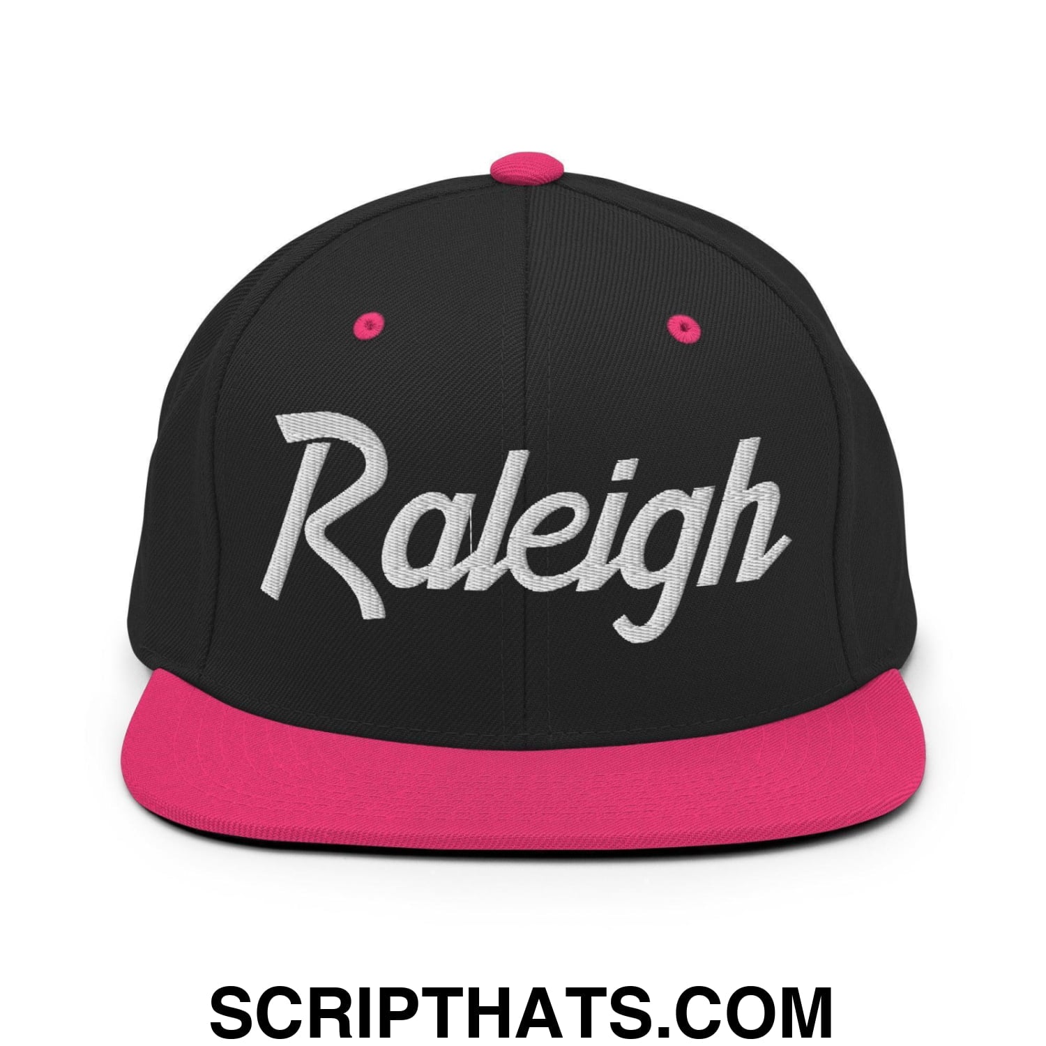 Raleigh Script Snapback Hat Black Neon Pink