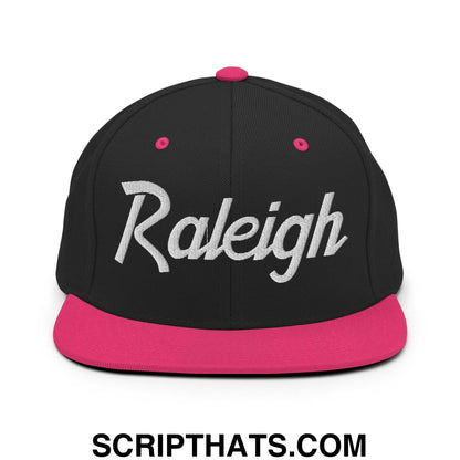 Raleigh Script Snapback Hat Black Neon Pink