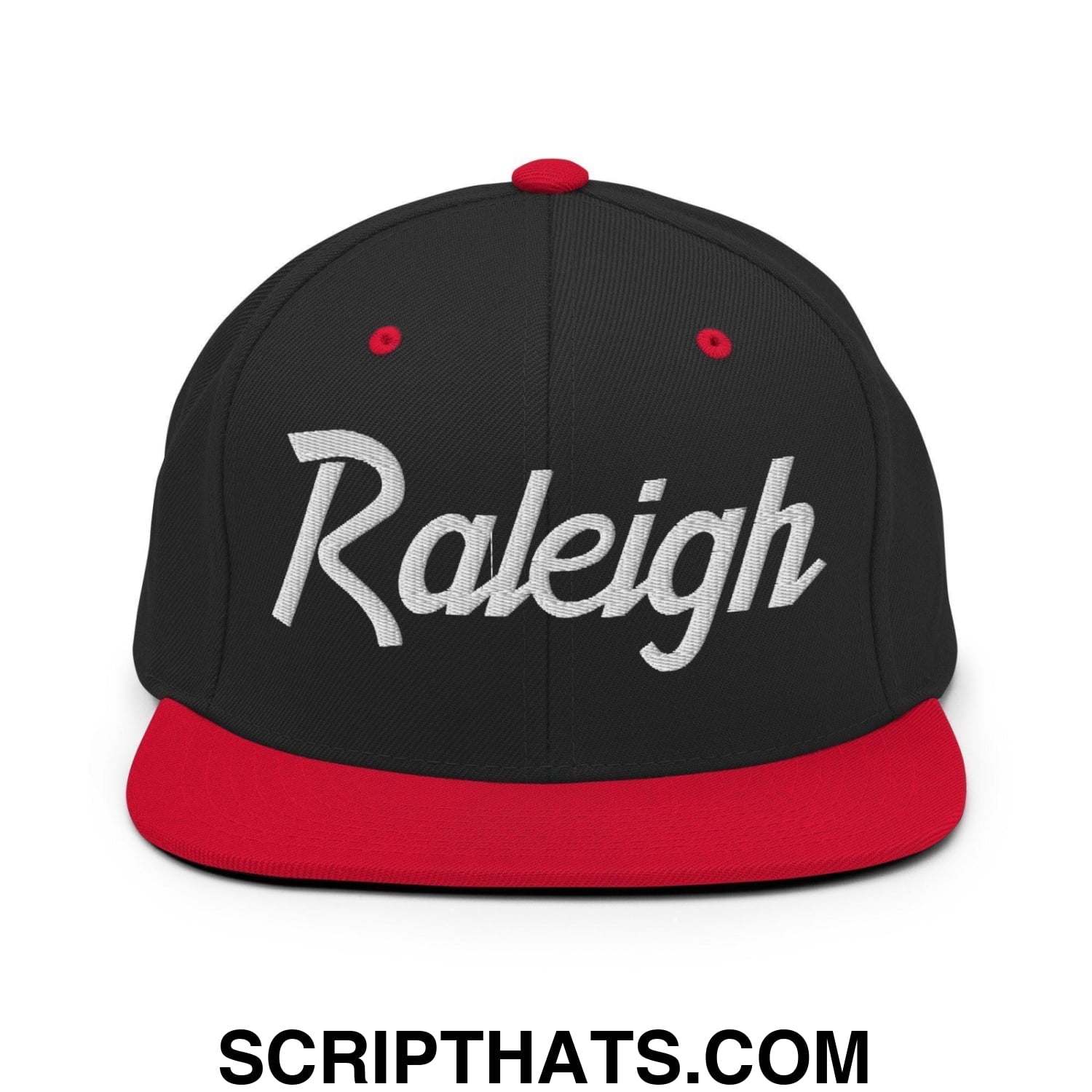 Raleigh Script Snapback Hat Black Red