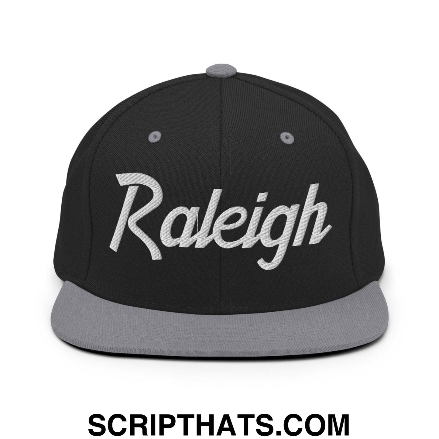 Raleigh Script Snapback Hat Black Silver