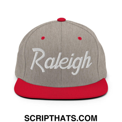 Raleigh Script Snapback Hat Heather Grey Red