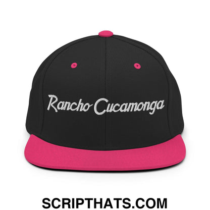 Rancho Cucamonga Script Snapback Hat Black Neon Pink