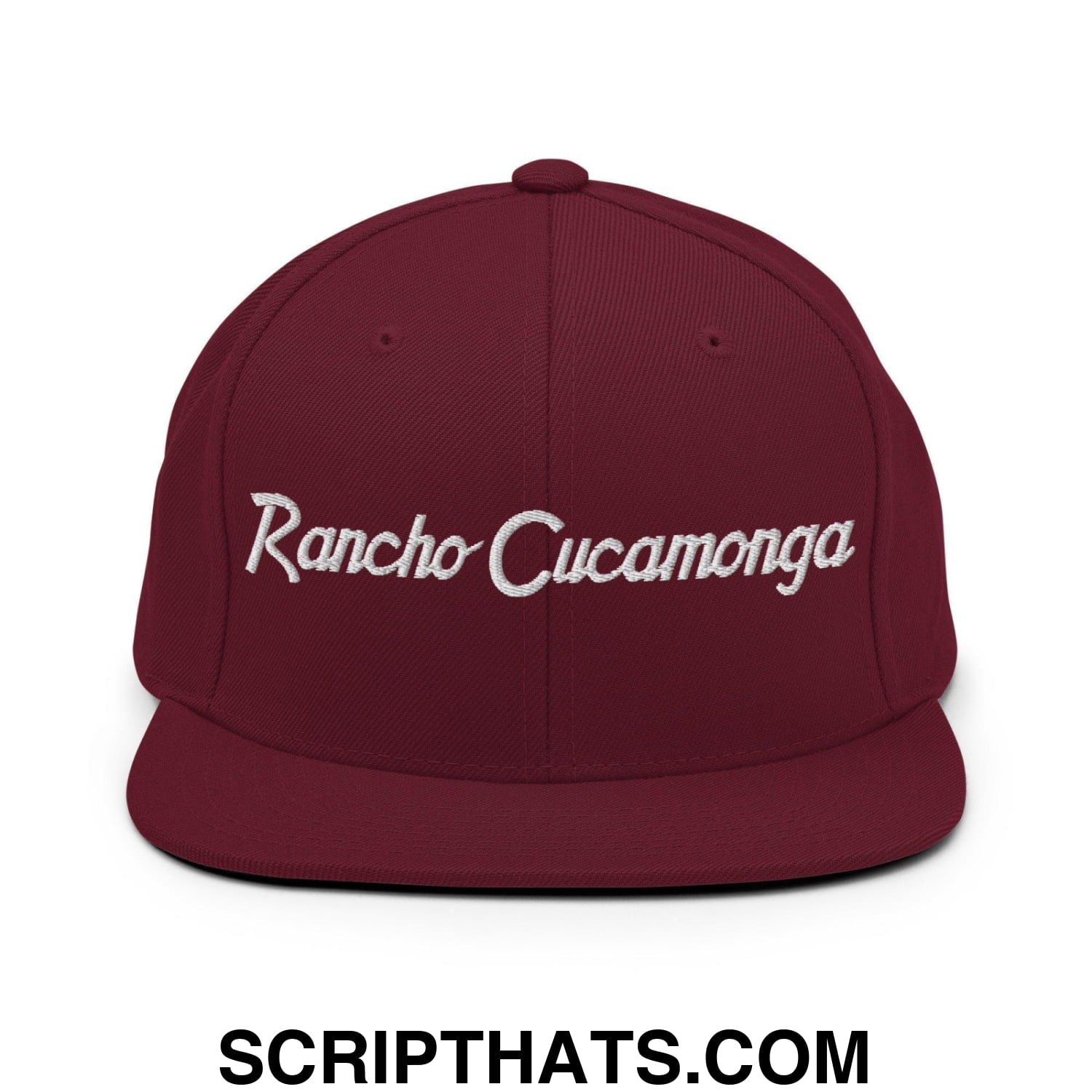 Rancho Cucamonga Script Snapback Hat Maroon