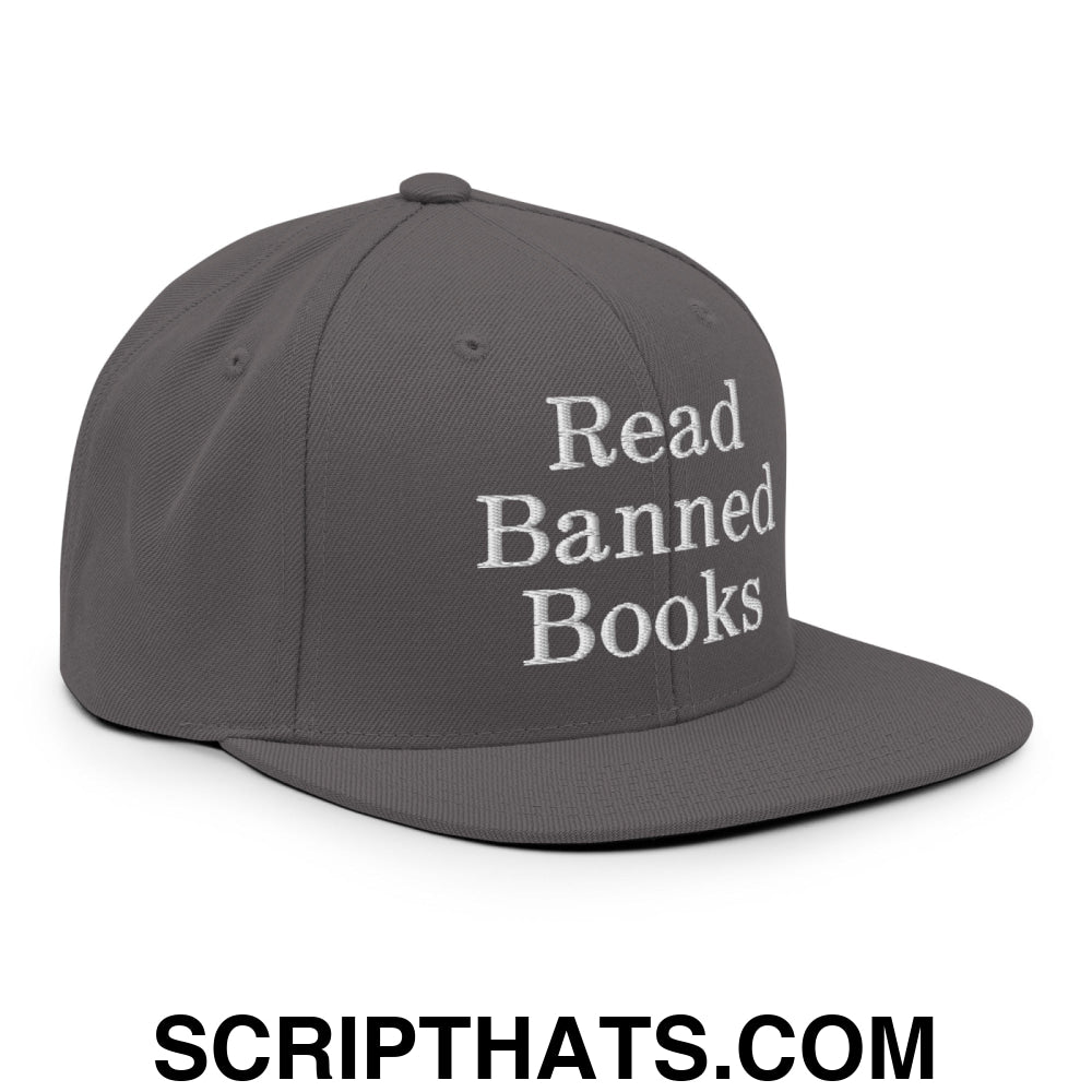 Read Banned Books Embroidered Flat Bill Brim Snapback Hat Dark Grey