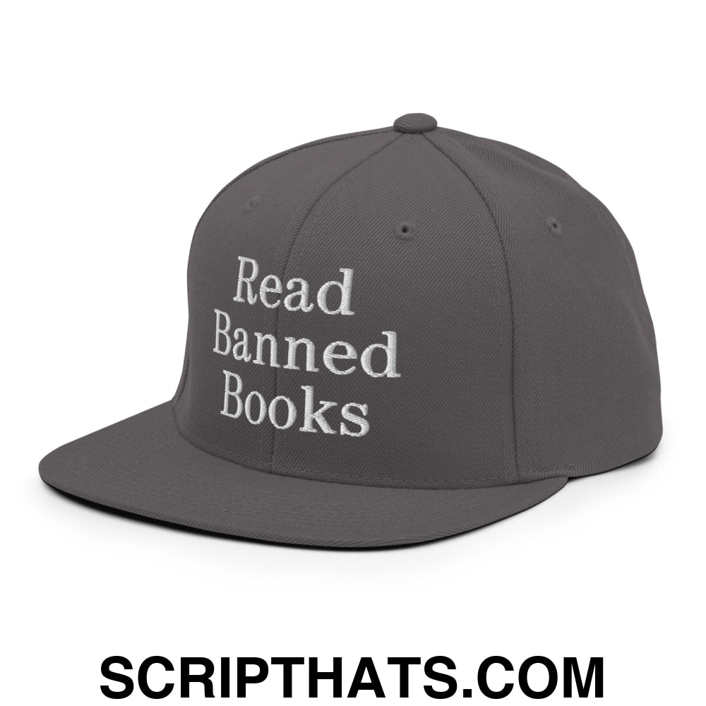 Read Banned Books Embroidered Flat Bill Brim Snapback Hat Dark Grey