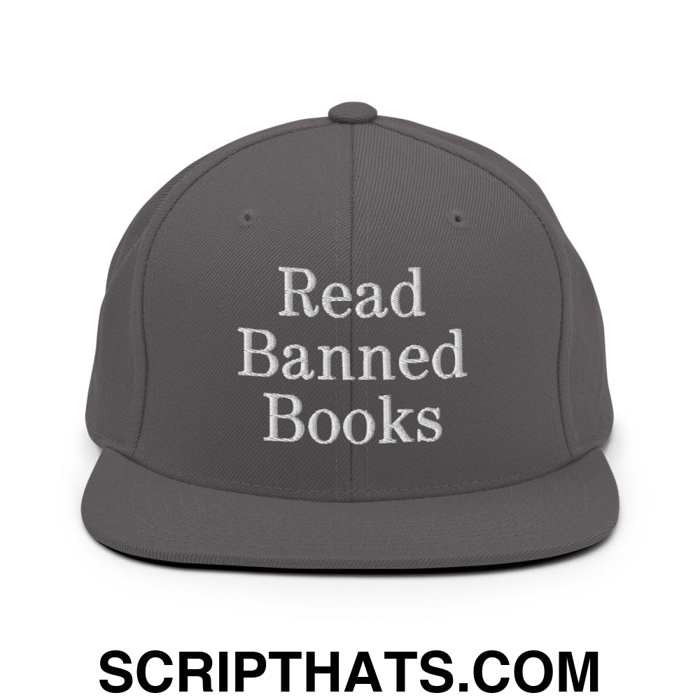 Read Banned Books Embroidered Flat Bill Brim Snapback Hat Dark Grey