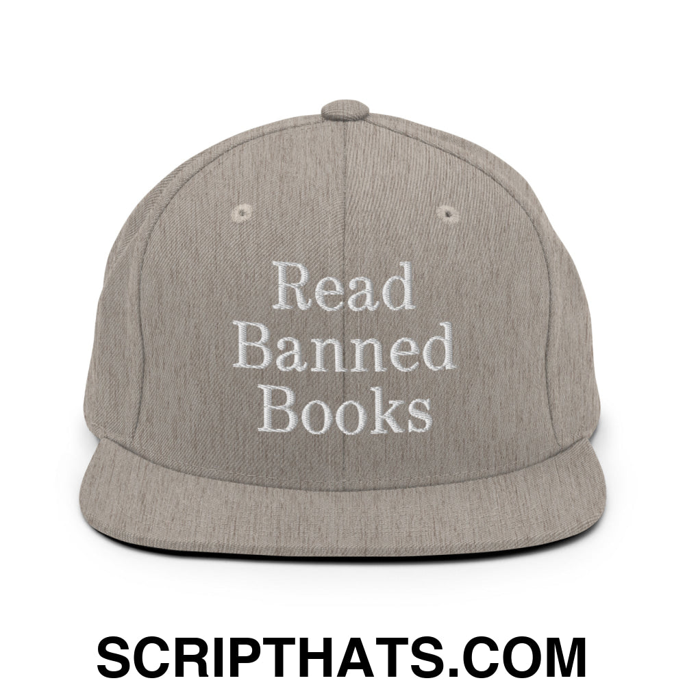 Read Banned Books Embroidered Flat Bill Brim Snapback Hat Heather Grey