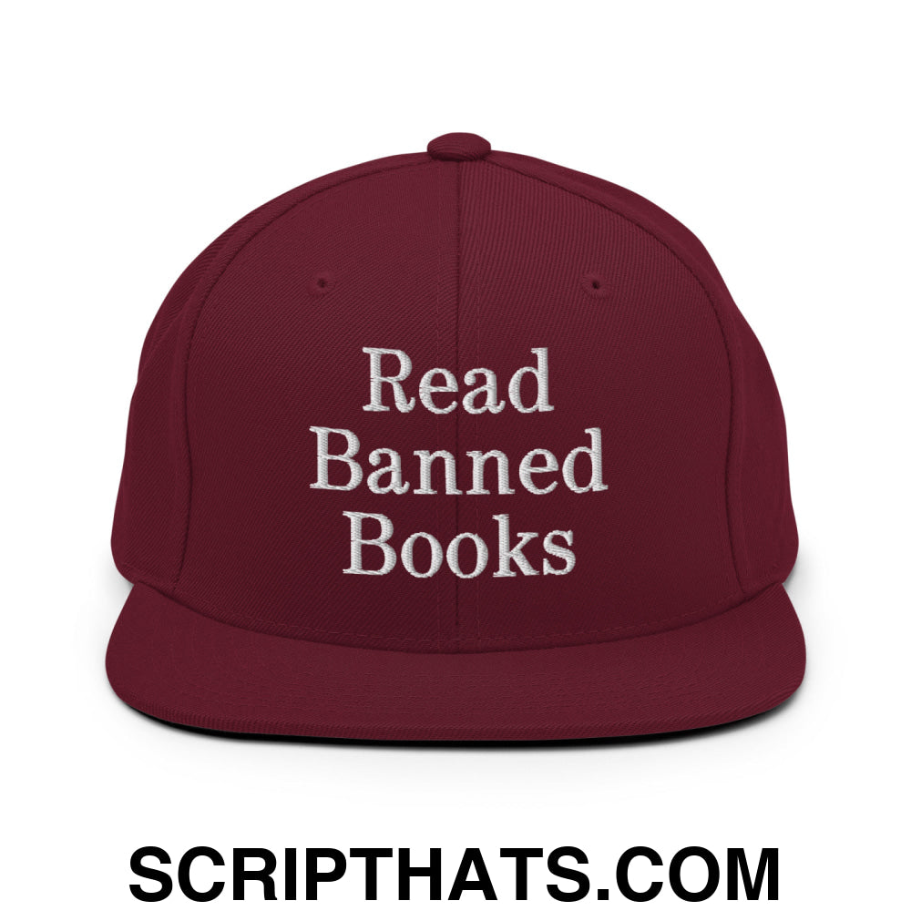 Read Banned Books Embroidered Flat Bill Brim Snapback Hat Maroon