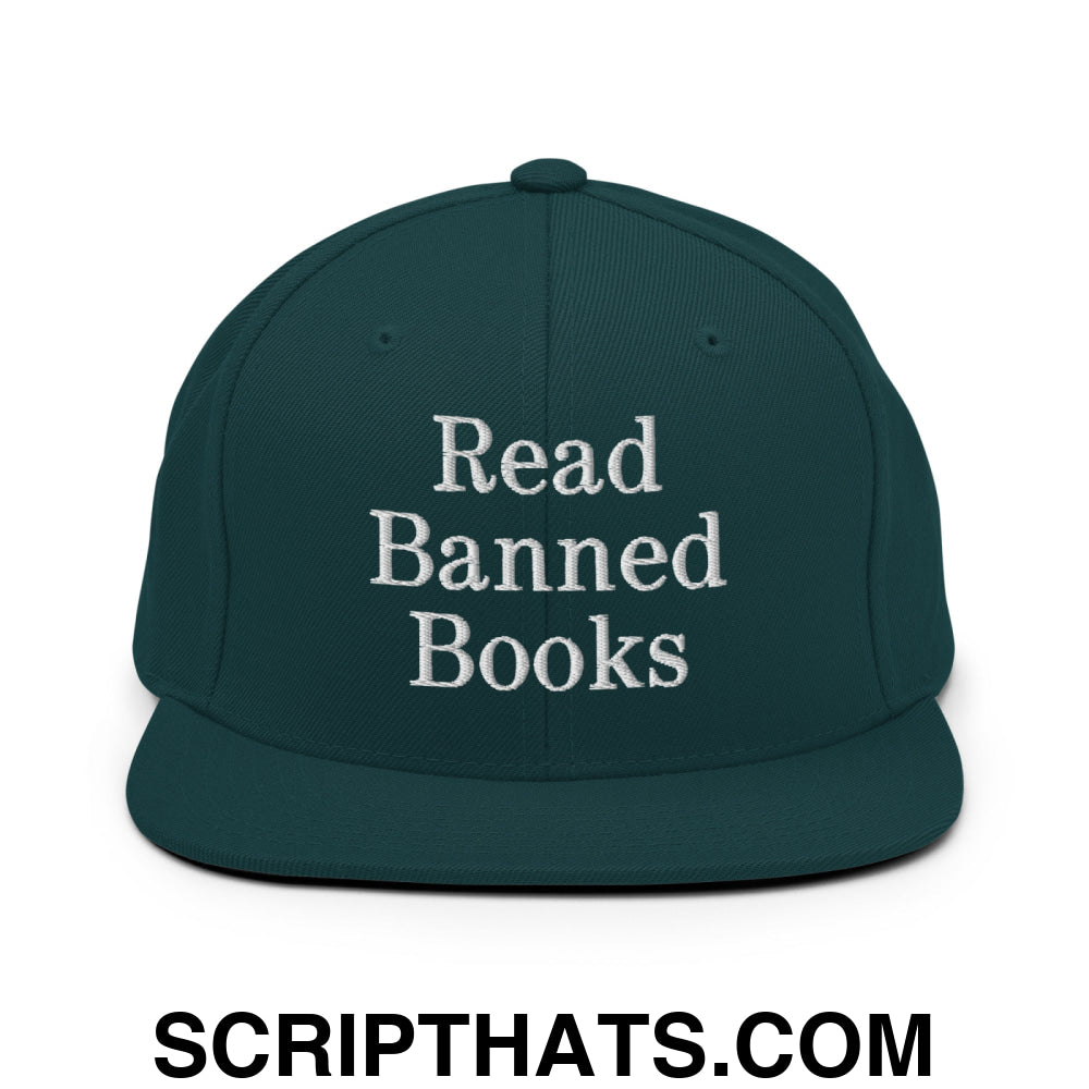 Read Banned Books Embroidered Flat Bill Brim Snapback Hat Spruce