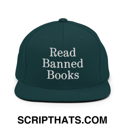 Read Banned Books Embroidered Flat Bill Brim Snapback Hat Spruce