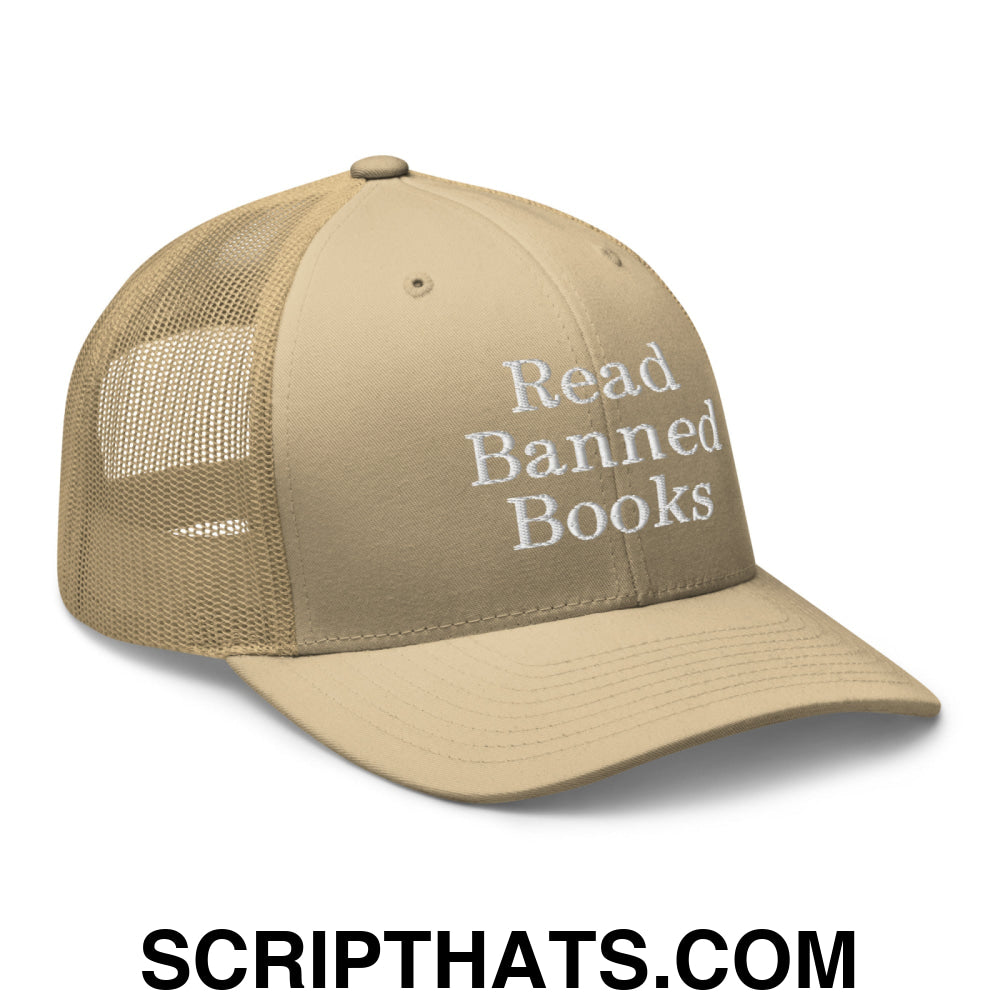 Read Banned Books Embroidered Mesh Trucker Hat Khaki