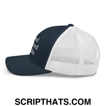 Read Banned Books Embroidered Mesh Trucker Hat Navy White