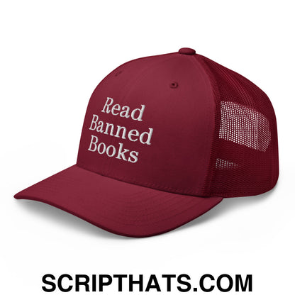 Read Banned Books Embroidered Mesh Trucker Hat Cranberry