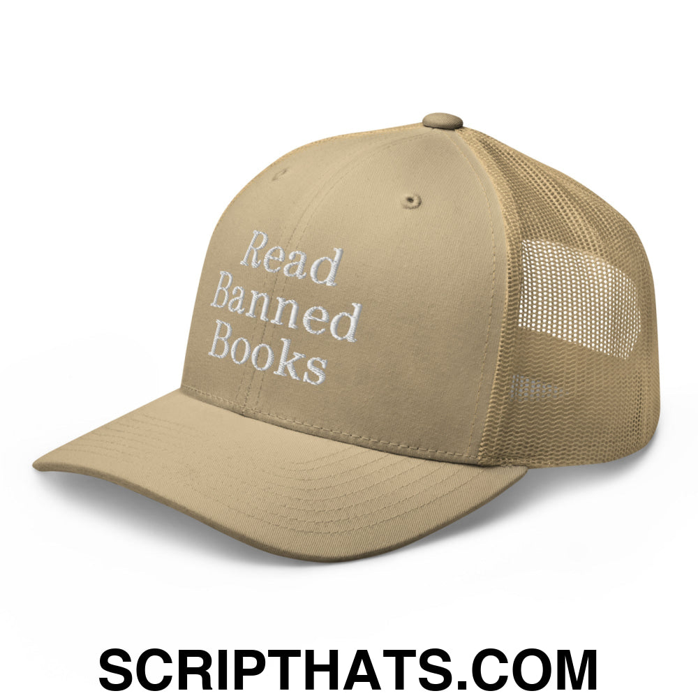 Read Banned Books Embroidered Mesh Trucker Hat Khaki