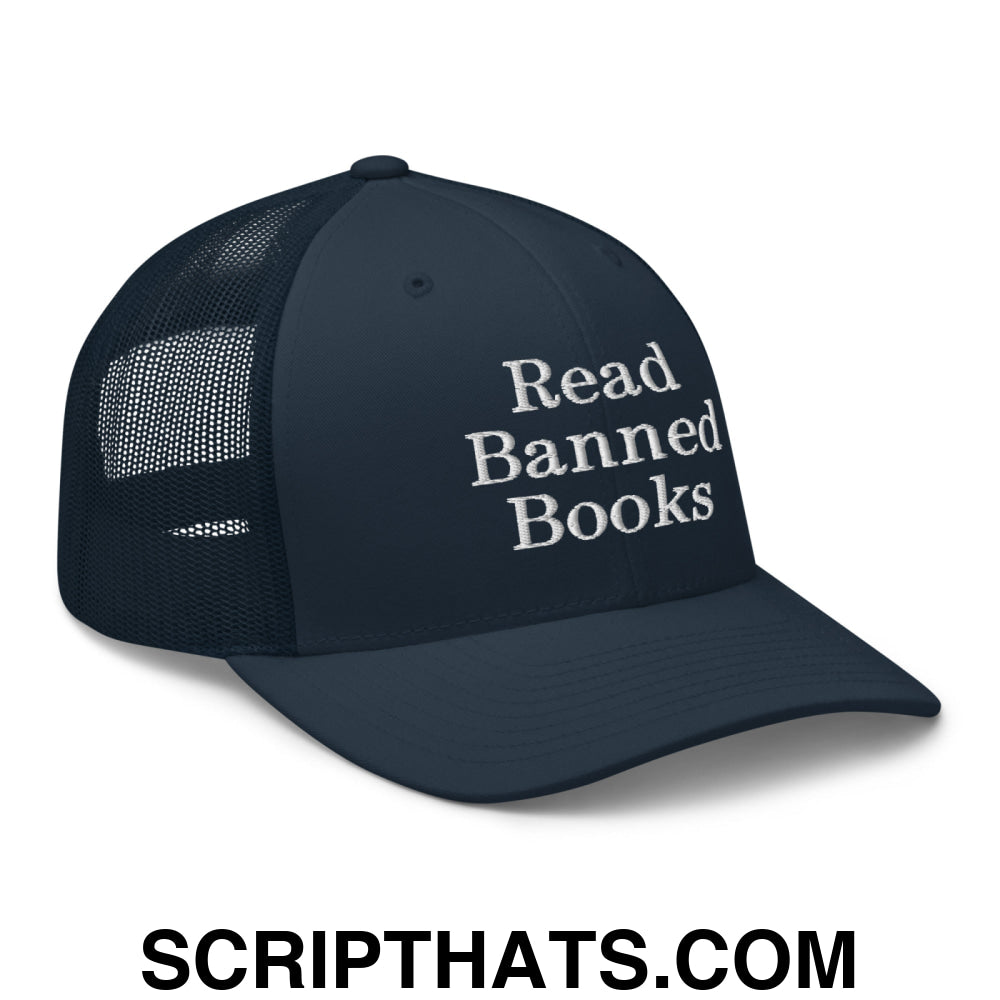 Read Banned Books Embroidered Mesh Trucker Hat Navy